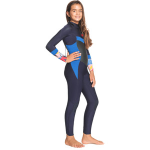 2022 Roxy Girl's Syncro 4/3mm Back Zip Gbs Wetsuit Ergw103044 - Navy / Iate Azul